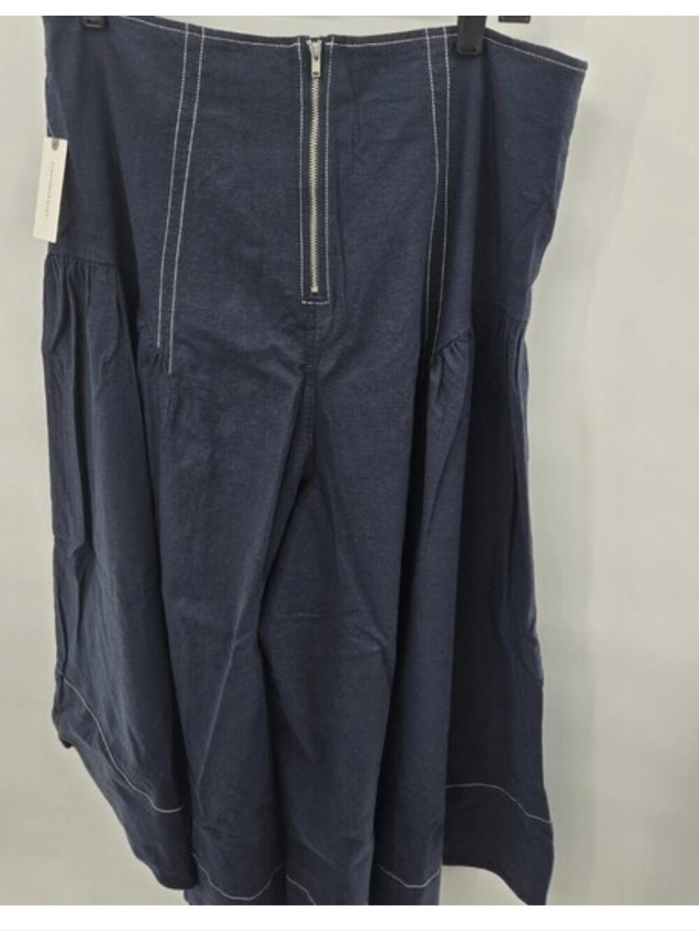 Anthropologie Navy Wide-Leg Cropped Pants with Contrast Stitching - Picture 3 of 10